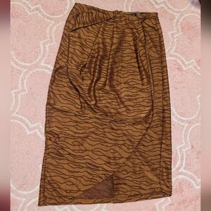 Zara Gold Brown Jacquard Animal Print Skirt Small